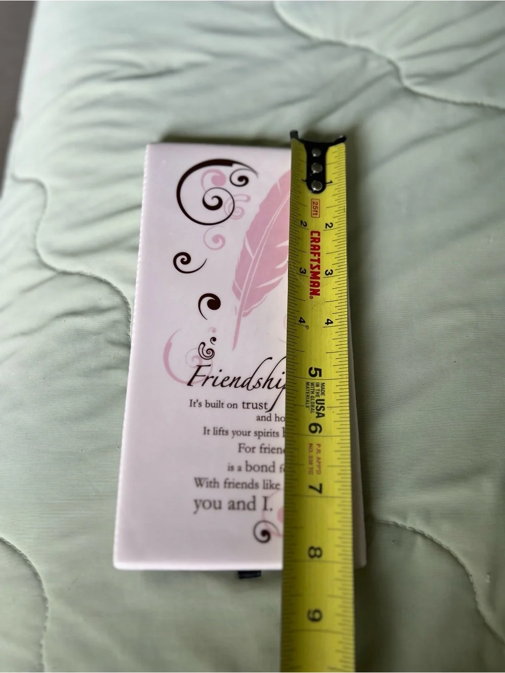 Vintage Friendship Ceramic with Pink Feather and Swirls Design Wall Decor